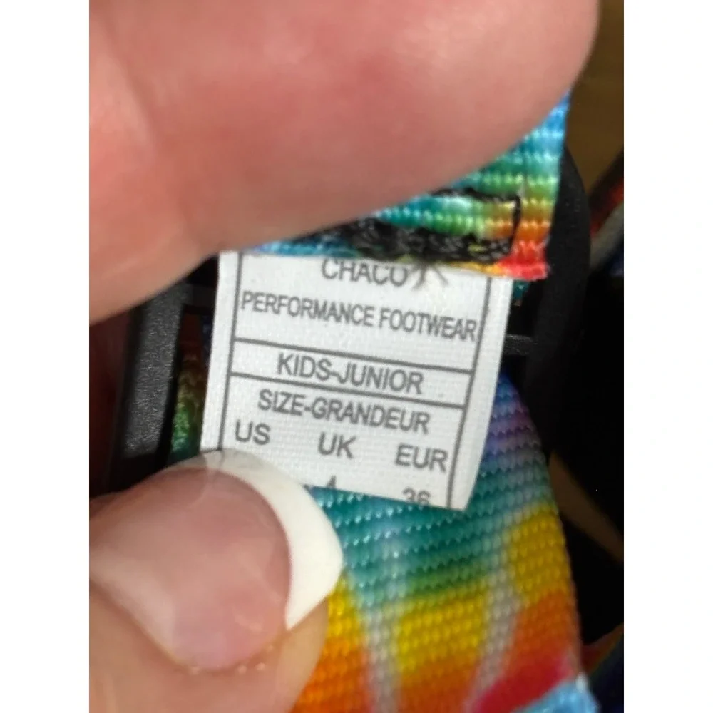 Chaco‎ Kids Slides Tie Dye Rainbow Strap Black Comfort Performance Footwear SZ 5